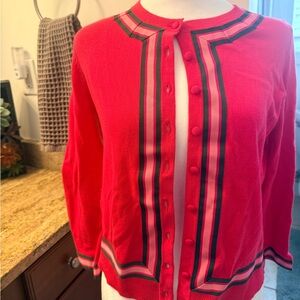 Boden Vibrant Pink Cardigan with Striped Accents. Size UK10/US 6